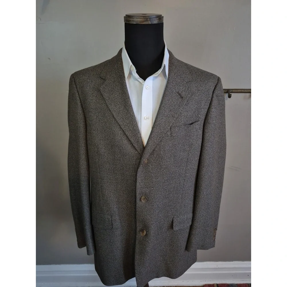Hart Schaffner Marx Mens Wool Sports Coat 43L Brown Multicolor USA 3 Button